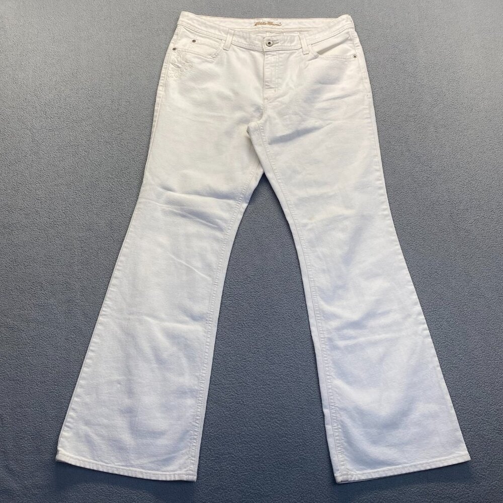 Eddie Bauer Classic Bootcut Jeans Women's White Size 12 Denim,Embroidery - Picture 1 of 12